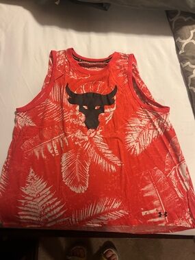 Under Armour Red Palm-Print Performance Tank with Black Bull Emblem